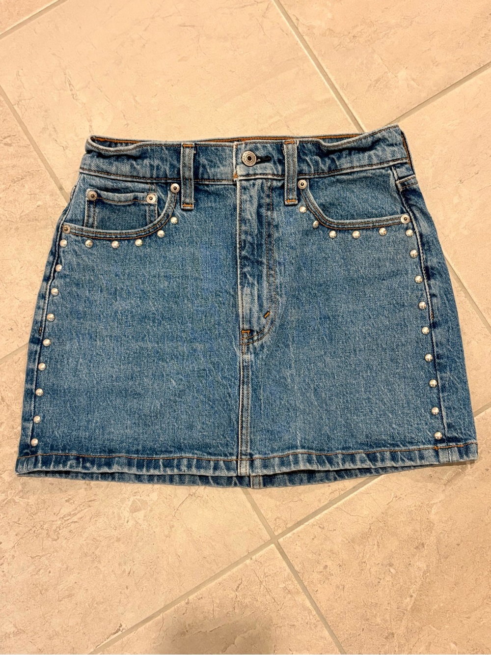 Abercrombie & Fitch Pearl-Trim Blue Denim Mini Skirt